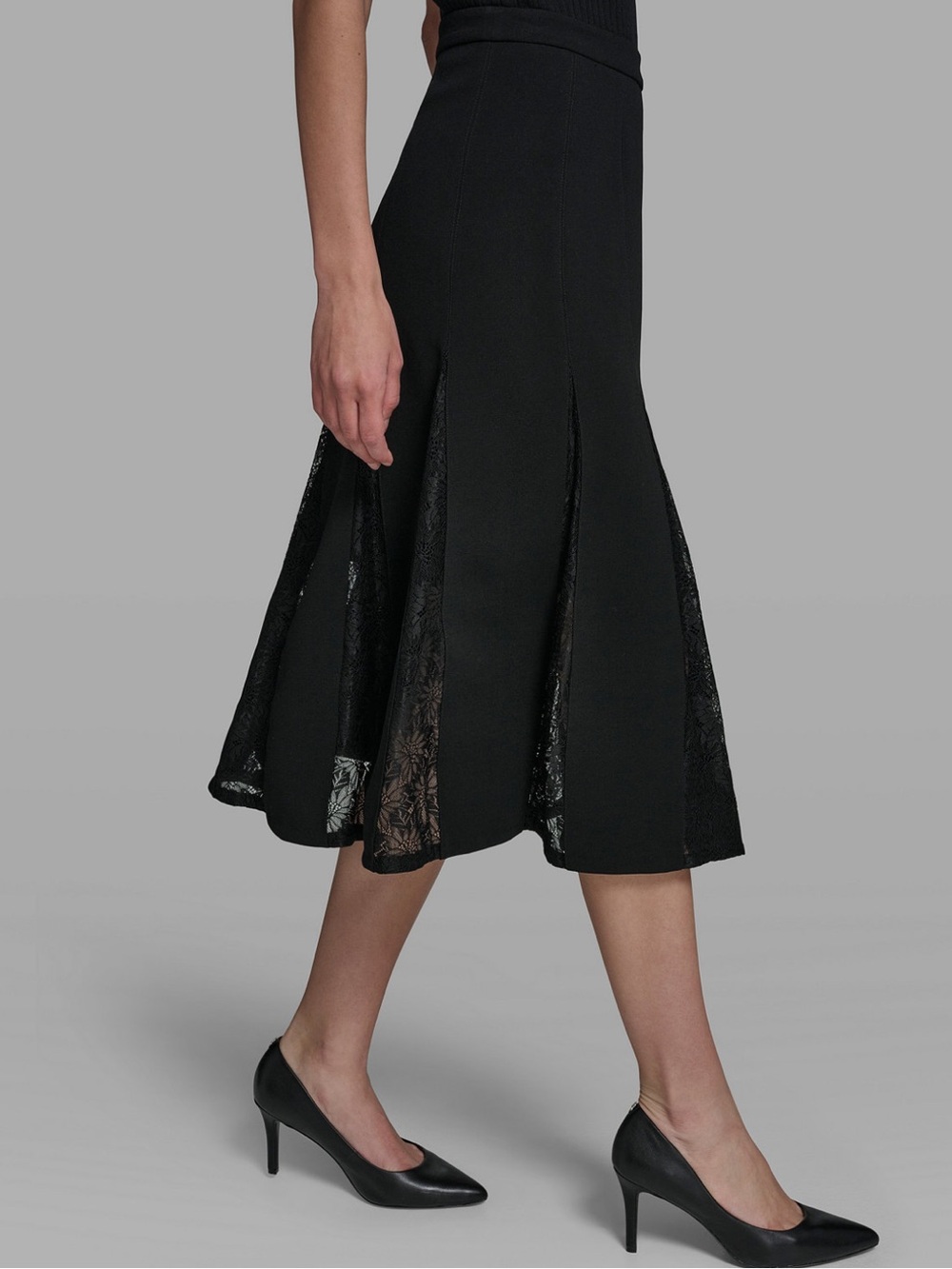 Karl Lagerfeld Women's Lace Inset Midi Skirt - Picture 4 of 15